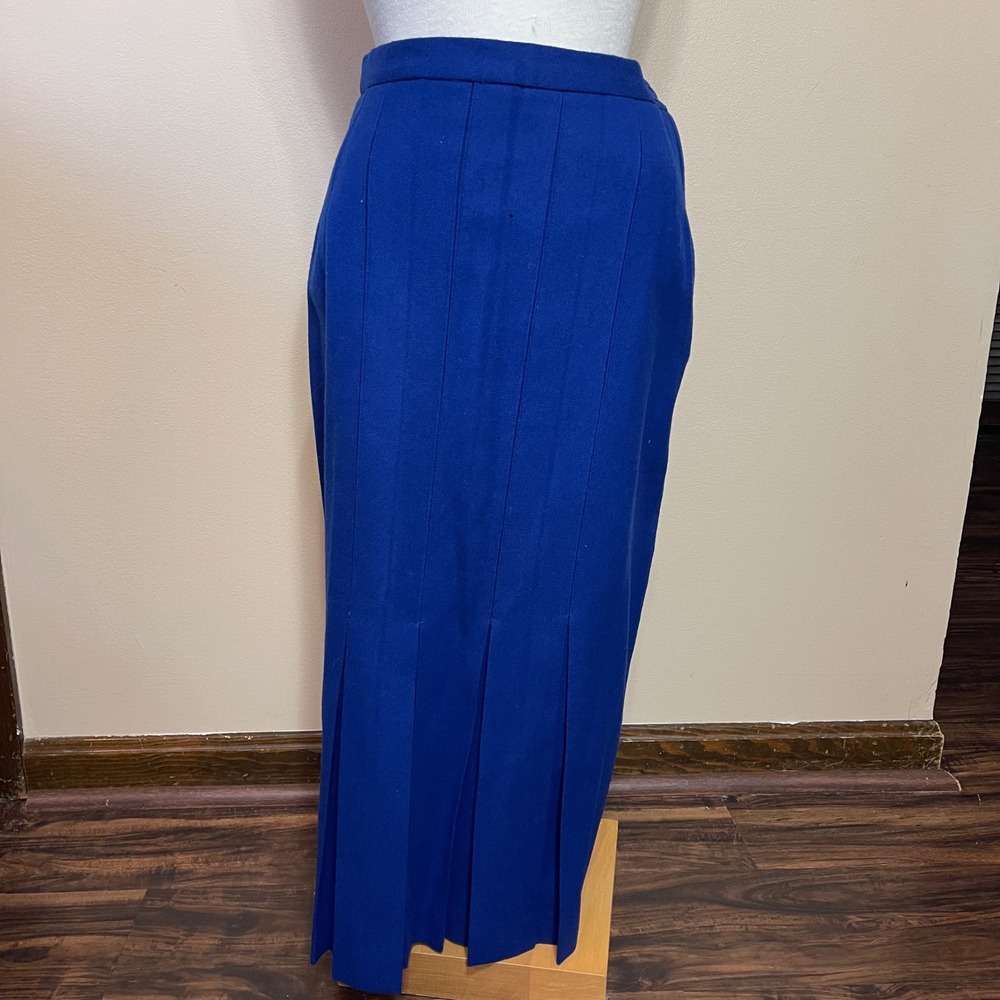 Vintage Michele Blue Wool Maxi Skirt ILGWU Union Made Pleated High Waist 9/10